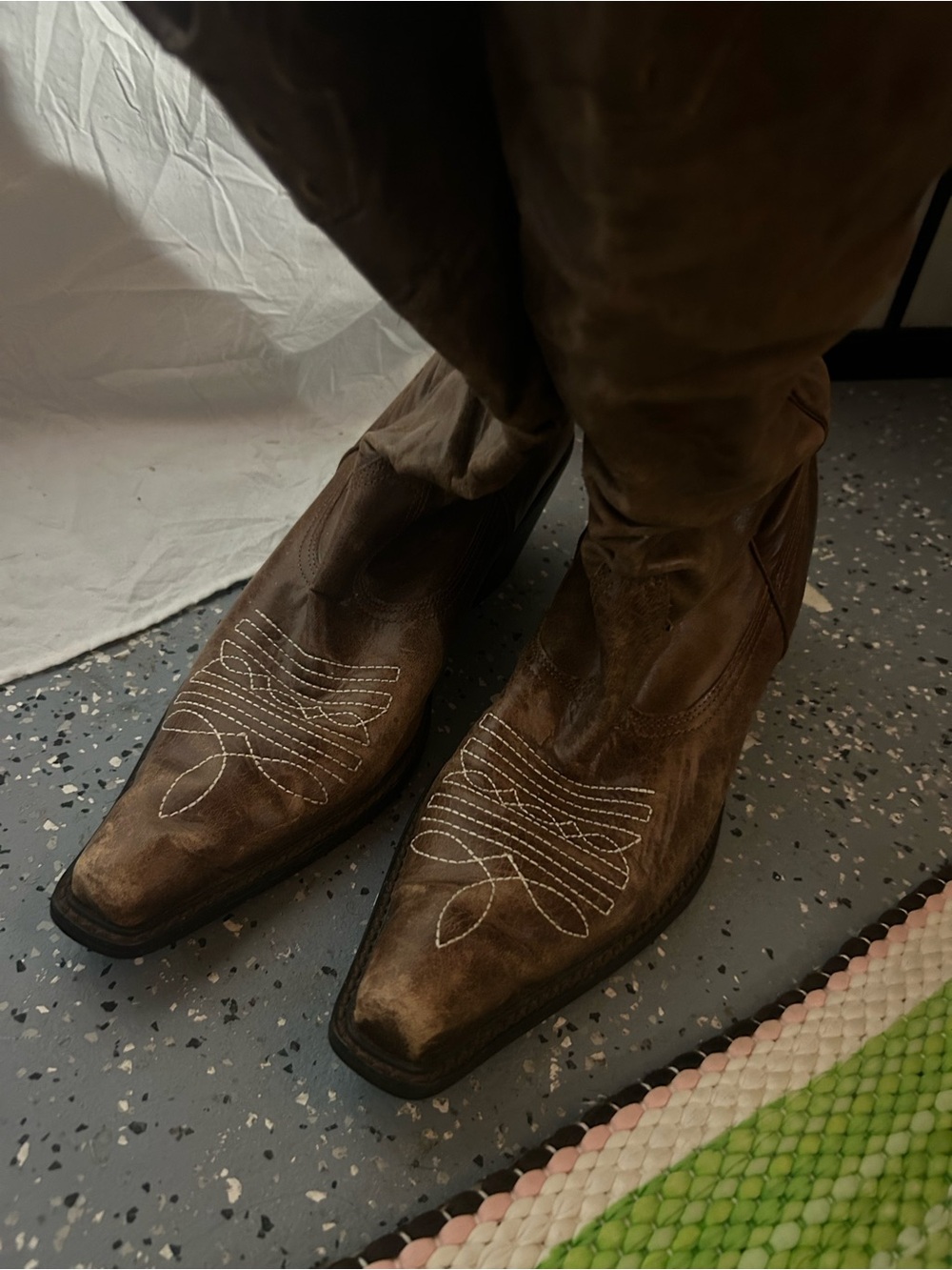 Steve Madden “ Spurs” Brown Western Knee-High Boots with White Stitching 10 B